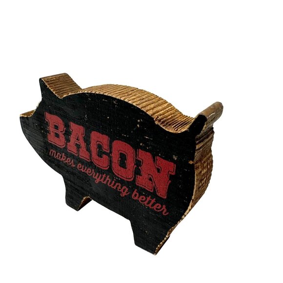 Rustic Pig Shaped Wood Decor Distressed Accent Primitive Kitchen Home - Picture 2 of 12